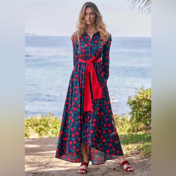 TRISH SCULLY romantic, NAVY ROSE FLORAL MAXI cotton SIZE 10 - Picture 1 of 9